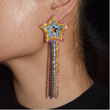 Fashion Luxurious Rhinestone Long Crystal Tassel Drop Earrings for Women Geometric Big Drop Dangle Metal Earrings Ladies 2024 - buy cheap