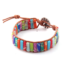 Fashion Multi Color Energy Bracelets Handmade Natural Stone Tube Beads Leather Wrap Bracelet & Bangles M 2024 - buy cheap