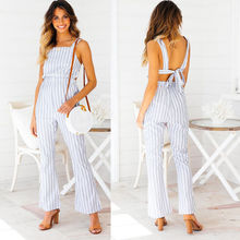 Elegant Sexy Jumpsuits Women Sleeveless Striped Jumpsuit Loose Trousers Wide Leg Pants Rompers Fashion Holiday Backless Overalls 2024 - buy cheap