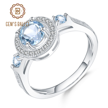 Женское кольцо с небесно-голубым топазом GEM'S BALLET, кольцо из чистого серебра с натуральным круглым топазом 1,05ct, ювелирные украшения для помолвки 2024 - купить недорого