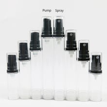 Botella pulverizadora al vacío para loción, contenedor de plástico transparente con bomba negra para loción sin aire, dispensador de cosméticos de viaje, 5 ml, 10, 12 y 15 ml, 50 unidades 2024 - compra barato