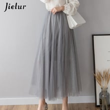 Jielur Pleated Tulle Skirts Womens Fashion 4 Colors Korean High Waist Long Mesh Skirts Elegant Summer Vintage Ropa Mujer Verano 2024 - buy cheap