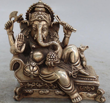 Estatua de plata del Tíbet de 6 ", 4 brazos, Ganesh, elefante, Mammon, Buda, ratón, S0706 2024 - compra barato