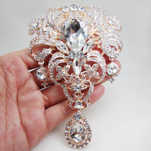 Broche de moda para novia, broche con colgante de flor de cristal brillante, color oro rosa 2024 - compra barato