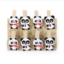 8Pcs/Set 3.5*2cm new wooden photograph clip shoelaces clamp wedding party picture clip diy decorations Lovely panda photo clips 2024 - buy cheap