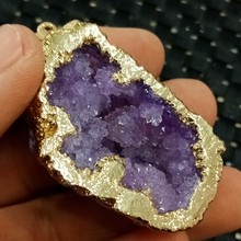 DHXYZB-Colgante de racimo de ágata Natural, piedra púrpura galvanizada, cristal de cuarzo mineral, Reiki, joyería curativa, 40-50mm 2024 - compra barato
