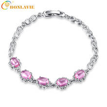 Silver Color Top Quality Water Drop Pink Zircon Crystal Bangle & Bracelet For Women Pulseira Feminina Ladies Accessories 2024 - buy cheap