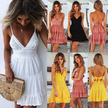Womens Sleeveless Holiday Lace Beachwear Ladies Summer Butterfly Knotted Mini Beach Swing Sundress 2024 - buy cheap