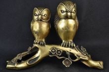 Exquisite Interesting Old Handwork Copper Carving Couples Owl Sitting On the Stump Statue 2024 - buy cheap