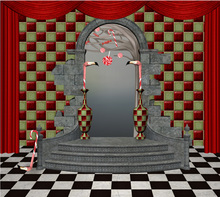 Виниловый фон для студийной фотосъемки с изображением Алисы, чудес, фламинго, крана, двери, красных курьинов, шашки, 220 см x 150 см 2024 - купить недорого
