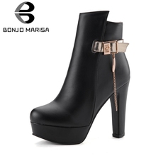 Bonjomyma botas plataforma de tornozelo femininas, novo, marca, outono 2020, tamanho extra 34-50, sapatos de salto muito alto 2024 - compre barato