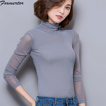 Femininas Blusas 2021 Women Blouse Shirts Spring Long Sleeve Mesh Tops High Collar Slim Plus Size Elegant Lady Bottoming Shirts 2024 - buy cheap