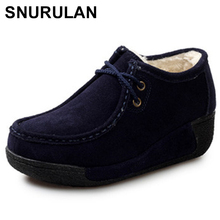 SNURULAN Genuine Leather Platform Winter Women Shoes Warm Plush Wedge Shoes Woman Comfort Lace Up Casual Ladies ShoesE591 2024 - buy cheap