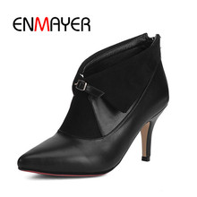 ENMAYER Flock Women Ankle Boots Big Size 34-44 Pointed toe Thin heels Ladies High heel boots Winter Causal Shoes woman Zip CR950 2024 - compra barato