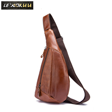 Quality Mens Original Leather Fashion Tringle Chest Pack Bag Design Male Sling Crossbody One Shoulder Bag Backpack Daypack 8807 2024 - buy cheap