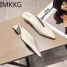 2019 Summer Fashion Women Pointed Toe Slipper Square Low Heels Outsides Ladies Slides Luxury Brand Beach Mules Shoes Q00189 2024 - buy cheap