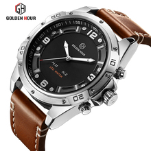 Top Brand GOLDENHOUR Fashion Men Sport Watches Quartz Analog LED Clock Man Leather Military Waterproof Watch Relogio Masculino 2024 - buy cheap