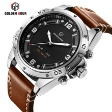 GOLDENHOUR-reloj deportivo de cuarzo para hombre, cronógrafo analógico, LED, de cuero, militar, resistente al agua, Masculino 2024 - compra barato