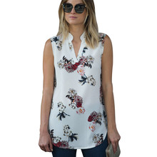 2019 Summer Chiffon Blouse Shirt Women Printed Sleeveless Top V-neck Casual Beach Loose Blouse Tunic Ladies Tops Chemise Femme 2024 - buy cheap