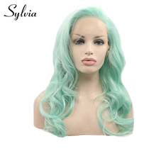 Sylvia Green Blue Synthetic Lace Front Wigs Body Wave Middle Part Heat Resistant Fiber Hair For Women 2024 - buy cheap