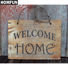 HOMFUN-pintura de diamante 5D DIY "Bienvenido a casa", cuadrados o redondos de imitación bordado de diamantes, estilo punto de cruz 5D, decoración del hogar, A00027 2024 - compra barato