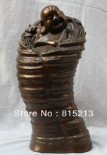 bi00596 16" Chinese Folk Pure Bronze Fengshui Stand Happy Laugh Maitreya Buddha Statue 2024 - buy cheap