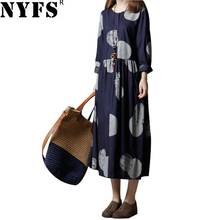 NYFS 2020 New Style Spring Autumn Woman Dress Vintage Loose Cotton Linen Long Dress Vestidos Robe 2024 - buy cheap