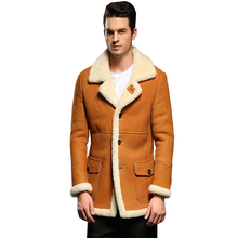 Luhayesa clássico amarelo lã de pele carneiro macio shearling roupas de couro genuíno outerwear jaqueta de inverno dos homens casaco de pele real 2024 - compre barato