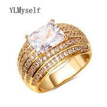 Gold Color Ring With Rectangle Crystal Stone China Charm Jewelry Supplies For Women 2022 New Sparkly Zircon Rings 2024 - buy cheap