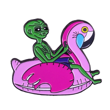 Alien ride flamingo enamel pin space ET brooch funny cute badge science jewelry novelty decor 2024 - buy cheap