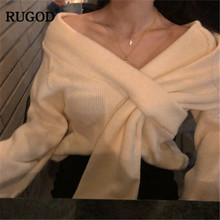 RUGOD-suéteres Vintage de talla grande para mujer, ropa informal con cuello en V y cruce de rayos 2024 - compra barato