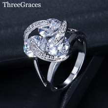 ThreeGraces Модные женские обручальные ювелирные изделия геометрические кубические циркониевые камни женские кольца для вечерние с белым золотом RG015 2024 - купить недорого