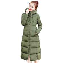 Модное однотонное тонкое женское зимнее пальто с капюшоном, толстая пуховая парка, Длинная женская зимняя пуховая хлопковая куртка, верхняя одежда 2024 - купить недорого