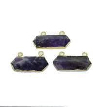 Ouro pêndulo pedra natural pingente talismã amuleto geométrico ametistas hexagonal roxo quartzo cristal longo jóias acessórios 2024 - compre barato