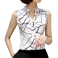 Women Blouse Tops Chiffon Casual Sleeveless V-Neck Fashion Women Shirt Print Blouses Ladies Blusas White Summer Spring 2024 - buy cheap