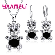 Lovely Bear Pendant Necklace Earrings for Women Female 925 Sterling Silver Austrian Crystal Bridal Jewelry Sets 2024 - buy cheap