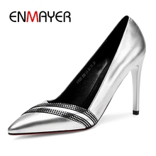 Enmori-zapatos de tacón fino para mujer, calzado de piel auténtica, con punta de goma, talla 34-39, ZYL2581 2024 - compra barato