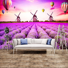 Papel de parede decorativo série estilo europeu lavanda grande moinho de vento 3d sofá tv fundo da parede 2024 - compre barato