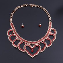 OEOEOS-Conjunto de collar y pendientes de cristal rojo para mujer, conjunto de joyería en forma de corazón, traje de novia, conjuntos de joyería para boda 2024 - compra barato