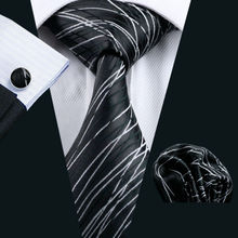 LS-1171 Barry.Wang Mens Tie Black Novelty 100% Silk Fashion Gravata Tie Hanky Cufflinks Set For Men Formal Wedding Party  Groom 2024 - buy cheap