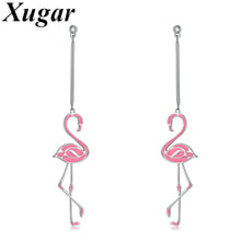 Pendientes largos con diseño de flamenco para mujer, aretes colgantes de esmalte rosa, Color plata, a la moda, joyería de boda, fiesta, novedad 2024 - compra barato