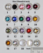 Free Shipping 15mm 100pcs/lot 18 Colors Flatback Round Rhinestone Button For Hair Flower Wedding Invitation BYM01010-1 2024 - buy cheap
