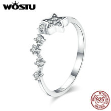 Wostu authentic 925 prata esterlina estrela empilhável elegância anel de dedo para mulher prata aniversário de casamento jóias presente cqr440 2024 - compre barato