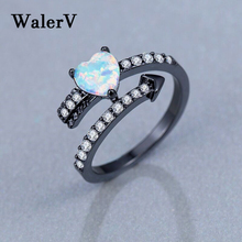 WalerV-Anillo de circonita de oro negro para mujer, joyería con encanto de moda, Ópalo, forma de amor, anillo abierto de compromiso de boda 2024 - compra barato