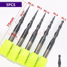 5 modelos, R0.25 R0.5 R0.75 R1.0 R1.5, carburo CNC sólido enrutador de carpintería bit,TiALN HRC55 ball nose end mill, herramienta de madera 2024 - compra barato