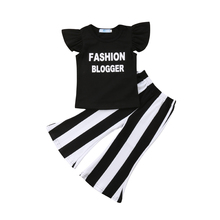 Citgeett/детский топ для маленьких девочек; Черная футболка + расклешенные штаны в полоску; Леггинсы; Летняя модная одежда 2024 - купить недорого