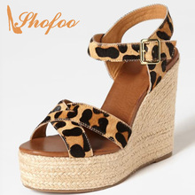 Leopard Super High Wedges Heels Casual Shoes Woman Ladies Sandals Summer Concise Mature Buckle Strap Large Size 15 16 Shofoo 2024 - buy cheap