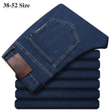 Plus Size 44 46 48 50 52 Mens Blue Jeans 2020 Classic Loose Elastic Trousers Business Casual Denim Pants Brand Mens Clothes 2024 - купить недорого