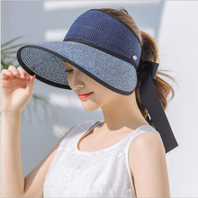 Sunscreen Visor Hats Female Summer Sun Empty Top Cap Solid UV Sun Hat Woman Bow Visor Hat Fashion Foldable Beach Hats 2024 - buy cheap