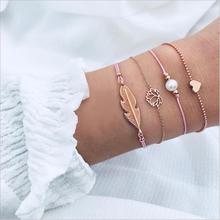 Pulseira de praia feminina pulseira, moda boho, joias para mulheres, presente bts, imitação de pérola, lótus, amor, folha, enfeite para pulseira feminina 2024 - compre barato